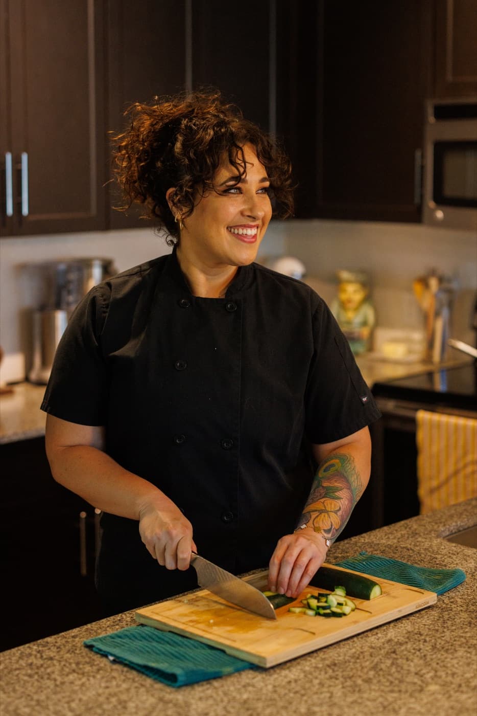Chef Jenna chopping vegetables
